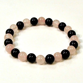 CR44-CR56-A-8mm TWO COLOR STONE BRACELET IN ONYX & ROSE QUARTZ