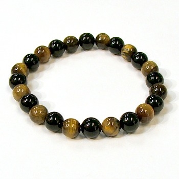 CR44-CR60-A-8mm TWO COLOR STONE BRACELET IN ONYX & TIGER EYE