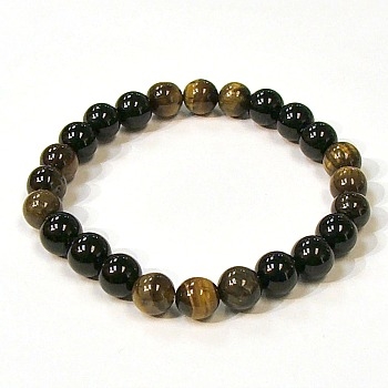 CR44-CR60-B-8mm TWO COLOR STONE BRACELET IN ONYX & TIGER EYE