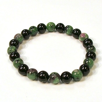 CR44-CRB104-A-8mm TWO COLOR STONE BRACELET IN ONX & RUBY ZOISITE