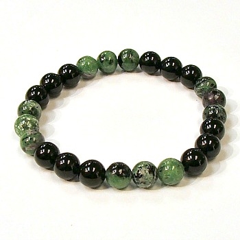 CR44-CRB104-B-8mm TWO COLOR STONE BRACELET IN ONYX & RUBY ZOISITE