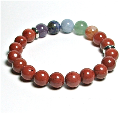 CR46-7-10mm- 7 CHAKRA STONE BRACELET IN RED JASPER