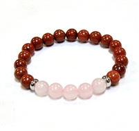 CR46-CR56-5B 8mm TWO COLOR STONE BRACELET IN RED JASPER & ROSE QUARTZ