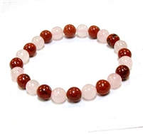 CR46-CR56-A-8mm TWO COLOR STONE BRACELET IN RED JASPER & ROSE QUARTZ