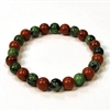 CR46-CRB104-A-8mm TWO COLOR STONE BRACELET IN RED JASPER & RUBY ZOISITE
