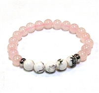 CR48-CR56-5A 8mm TWO COLOR STONE BRACELET IN ROSE QUARTZ & HOWLITE