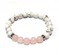 CR48-CR56-5B 8mm TWO COLOR STONE BRACELET IN ROSE QUARTZ & HOWLITE