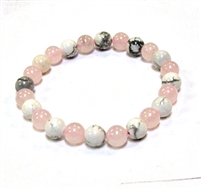 CR48-CR56-A-8mm TWO COLOR STONE BRACELET IN HOWLITE & ROSE QUARTZ