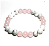 CR48-CR56-B-8mm TWO COLOR STONE BRACELET IN HOWLITE & ROSE QUARTZ