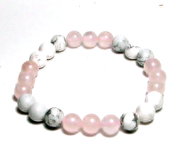 CR48-CR56-B-8mm TWO COLOR STONE BRACELET IN HOWLITE & ROSE QUARTZ
