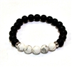 CR48-CRB299-5A 8mm TWO COLOR STONE BRACELET IN HOWLITE & LAVA BEAD