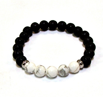 CR48-CRB299-5A 8mm TWO COLOR STONE BRACELET IN HOWLITE & LAVA BEAD