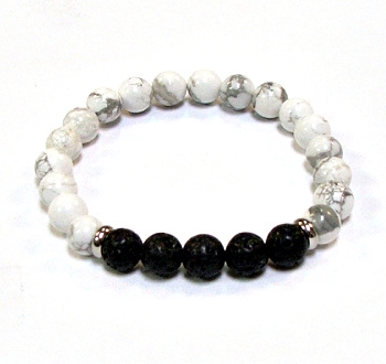 CR48-CRB299-5B 8mm TWO COLOR STONE BRACELET IN HOWLITE & LAVA BEAD