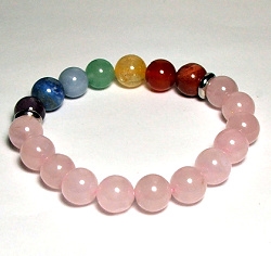CR56-7 10mm 7 CHAKRA STONE BRACELET IN ROSE QUARTZ