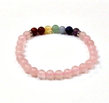 CR56-7 6mm 7 CHAKRA STONE BRACELET IN ROSE QUARTZ