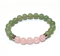 CR56-CR57-5A 8mm TWO COLOR STONE BRACELET IN ROSE QUARTZ & AVENTURINE