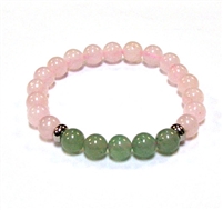 CR56-CR57-5B 8mm TWO COLOR STONE BRACELET IN ROSE QUARTZ & AVENTURINE