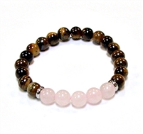 CR56-CR60-5A 8mm TWO COLOR STONE BRACELET IN ROSE QUARTZ & TIGER EYE