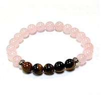 CR56-CR60-5B 8mm TWO COLOR STONE BRACELET IN ROSE QUARTZ & TIGER EYE