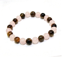 CR56-CR60-A-8mm TWO COLOR STONE BRACELET IN ROSE QUARTZ &  TIGER EYE