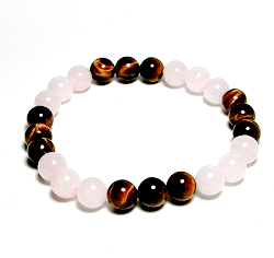 CR56-CR60-B-8mm TWO COLOR STONE BRACELET IN ROSE QUARTZ & TIGER EYE