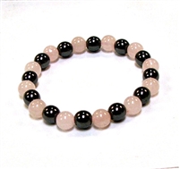 CR56-CRB152-A-8mm TWO COLOR STONE BRACELET IN ROSE QUARTZ & HEMATITE