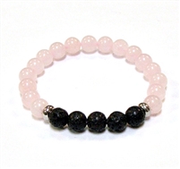 CR56-CRB299-5A 8mm TWO COLOR STONE BRACELET IN ROSE QUARTZ & LAVA BEAD