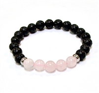 CR56-CRB299-5B 8mm TWO COLOR STONE BRACELET IN ROSE QUARTZ & LAVA BEAD