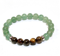 CR57-CR60-5B 8mm TWO COLOR STONE BRACELET IN AVENTURINE & TIGER EYE