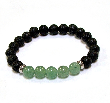 CR57-CRB299-5A 8mm TWO COLOR STONE BRACELET IN AVENTURINE & LAVA BEAD
