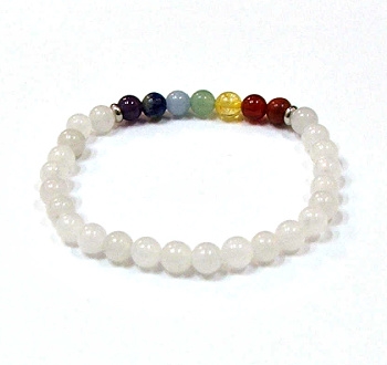 CR59-7 6mm 7 CHAKRA STONE BRRCELET IN WHITE JADE