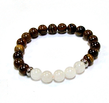 CR59-CR60-5A 8mm TWO COLOR STONE BRACELET IN WHITE JADE & TIGER EYE