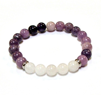 CR59-CRB523-5A 8mm TWO COLOR STONE BRACELET IN WHITE JADE & LIPEDOLITE