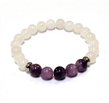 CR59-CRB523-5B 8mm TWO COLOR STONE BRACELET IN WHITE JADE & LIPIDOLITE