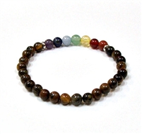 CR60-7 6mm 7 CHAKRA STONE BRACELET IN TIGER EYE