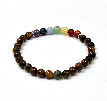 CR60-7 6mm 7 CHAKRA STONE BRACELET IN TIGER EYE