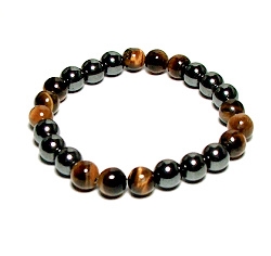 CR60-CRB152B-8mm TWO COLOR STONE BRACELET  IN TIGER AN HEMATITE           N