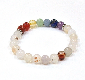 CR-75-7 8mm 7CHAKRA STONE BRACELET IN AGATE