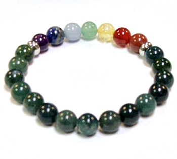 CR-96-7 8mm CHAKRA STONE BRACELET IN MOSS AGATE