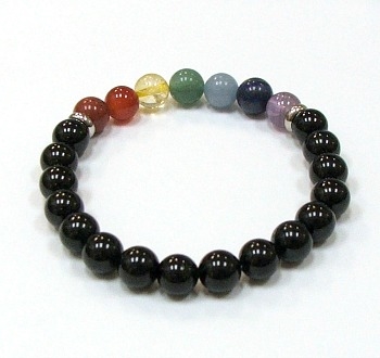 CRB-127-7 8mm 7 CHAKRA STONE BRACELET IN TOURMALINE