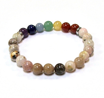 CRB-120-7 8mm 7 CHAKRA STONE BRACELET IN PINK OPAL