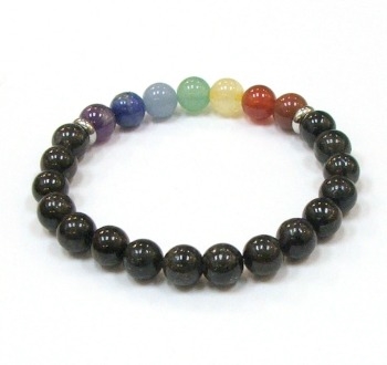 CRB-538-7 8mm CHAKRA STONE BRACELET IN HYPERSTHENE