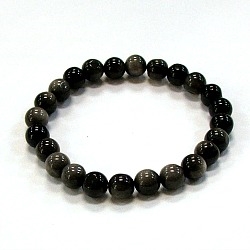 CRB109-B-8mm STONE BRACELET IN OBSIDIAN SILVER SHEEN