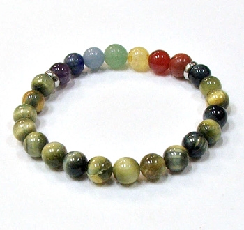 CRB-114-7 8mm 7 CHRKRA STONE BRACELET IN-FANTASY TIGER EYE