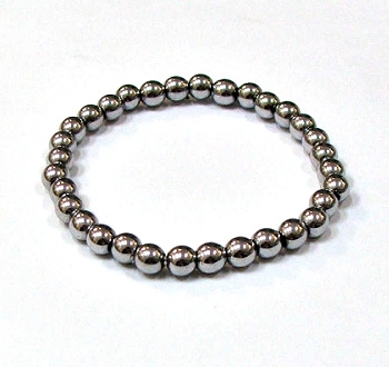 CRB154-6mm STONE BRACLET IN SILVER METALIC HEMATITE