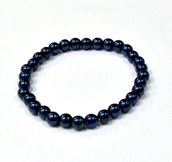 CRB158-6mm STONE BRACELET IN BLUE METALIC HEMATITE