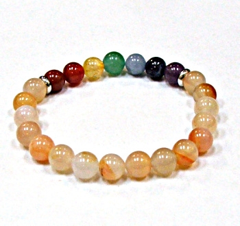 CRB-189-7 8mm 7CHAKRA STONE BRACELET IN CARNELIAN