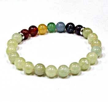 CRB-204-7 8mm CHAKRA STONE BRACELET IN MOUNTAIN JADE