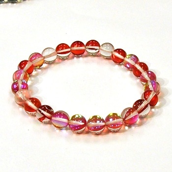 CRB524-03-8mm RED MERMAID GLASS STRETCH BRACLET