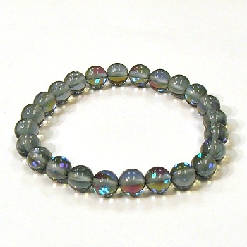 CRB524-05-8mm GRAY BLUE MERMAID GLASS STRETCH BRACELET